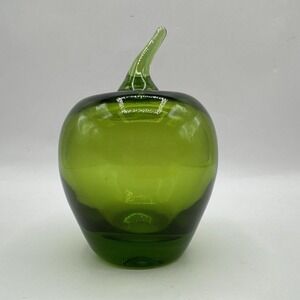 Vintage Handblown Viking Glass Green Hollow Apple MCM Paperweight